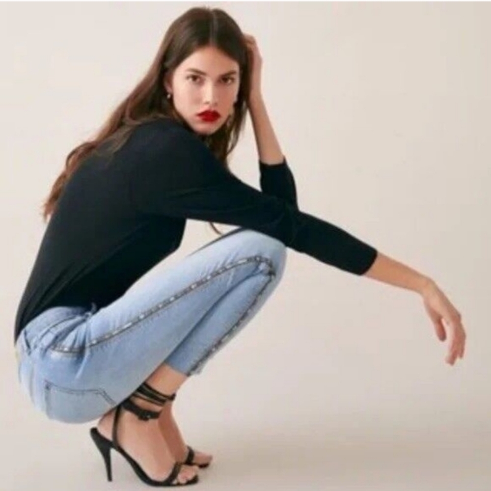 Zara Embellished Side Mid-Rise Skinny Jeans